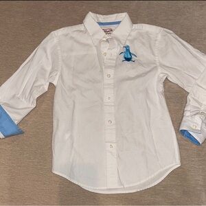 Kids White and Blue Penguin Embroidered Shirt